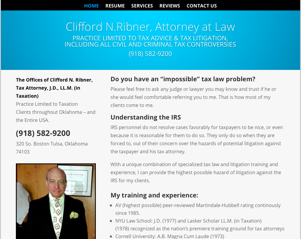 Tax Attorney Tulsa, Oklahoma Clifford N. Ribner Lawyer